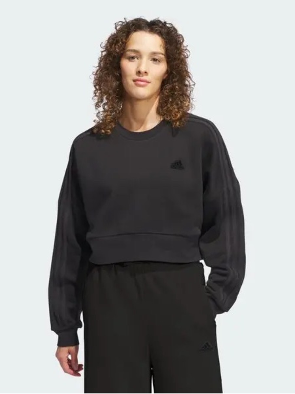 Adidas Sweater Womens Small Black Tonal Logo Crewneck Sweatshirt Pullover NWT